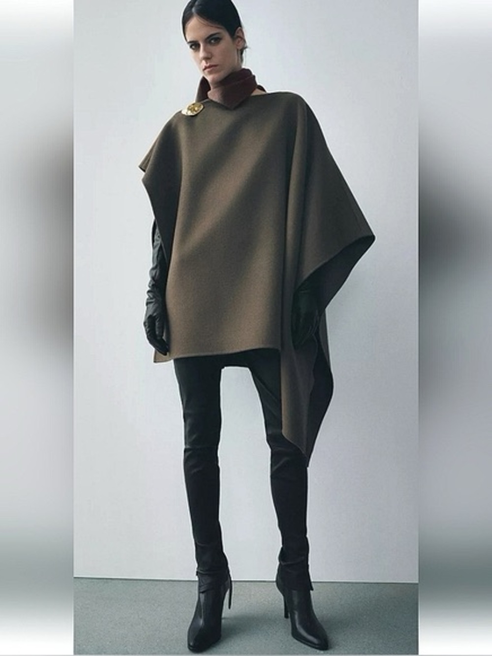 Zara ZW Collection brown wool blend cape
